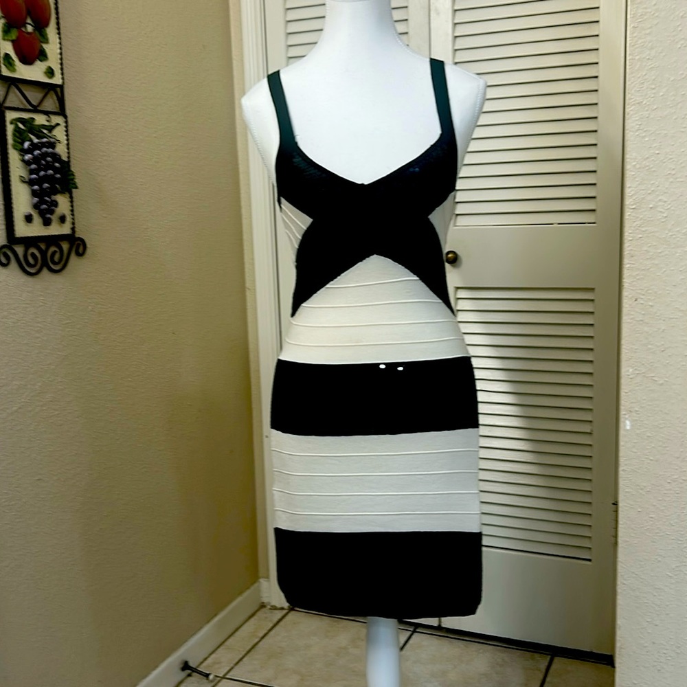 Forever 21 Black and White Striped Sequin Mini Dress